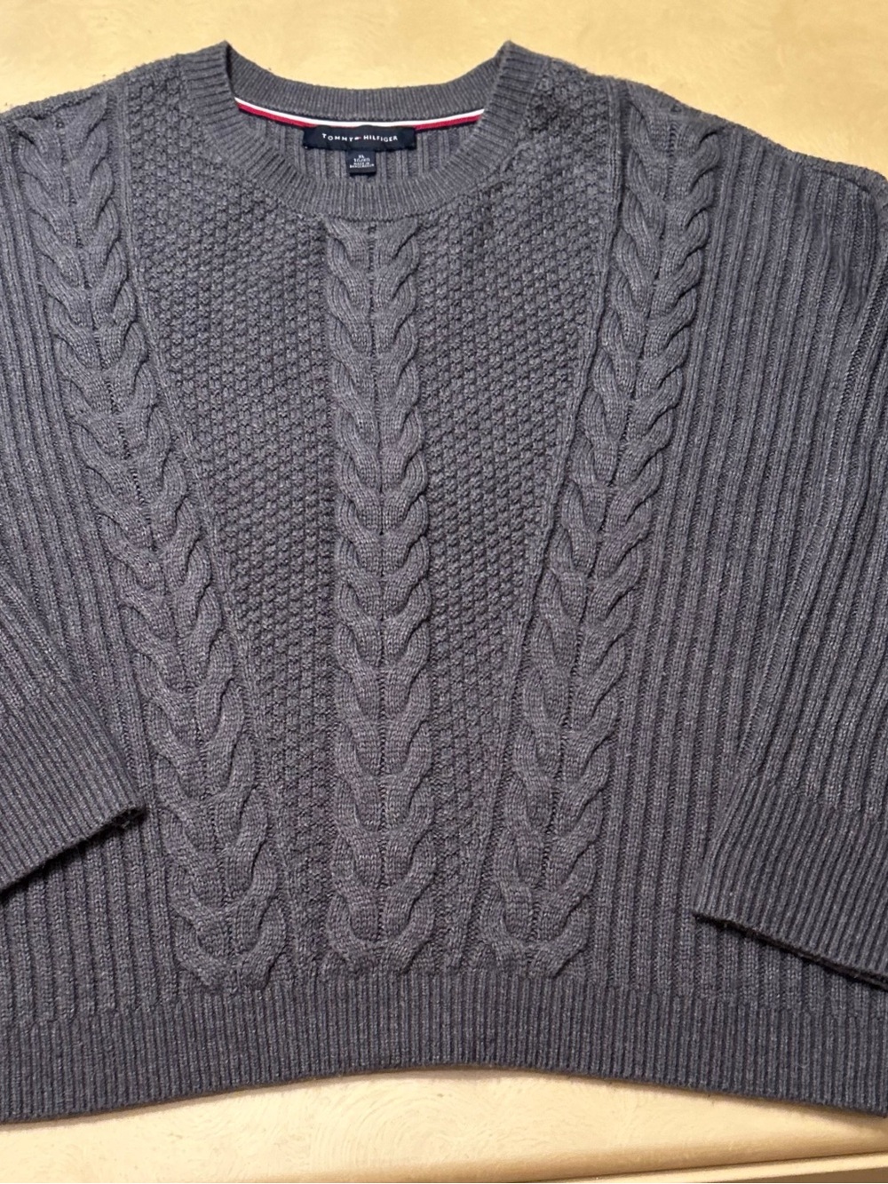 Tommy Hilfiger Charcoal Cable Crewneck  Bobbi Pullover Sweater size XL